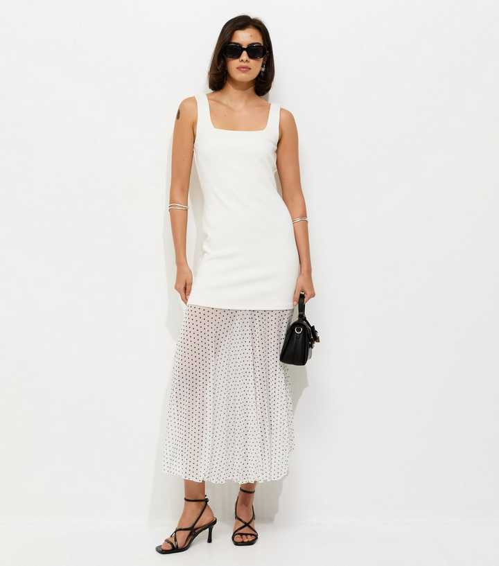 White 2-in-1 Polka Dot Midi Dress | New Look | New Look (UK)