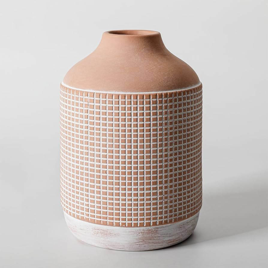 Rustic Ceramic Vases for Flowers, Vintage Terracotta Vase with Whitewashed Finish, Decorative Vas... | Amazon (US)