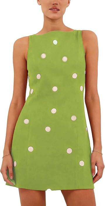 CHARTOU Women Summer Sleeveless Mini Dress Back Tie Polka Dot Dress Beach Travel Vacation Outfit | Amazon (US)