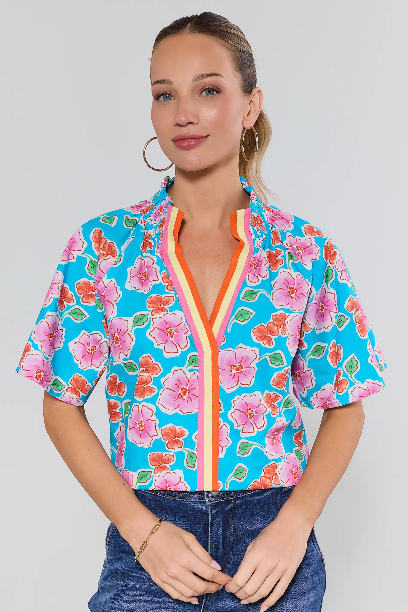 Macey Blue Floral Print Top by THML | Avara