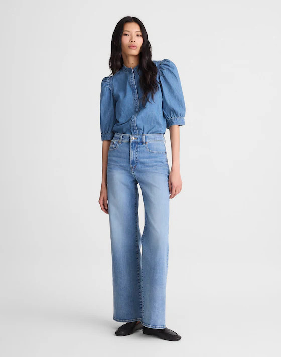 Denim Puff-Sleeve Band-Collar Shirt | Madewell