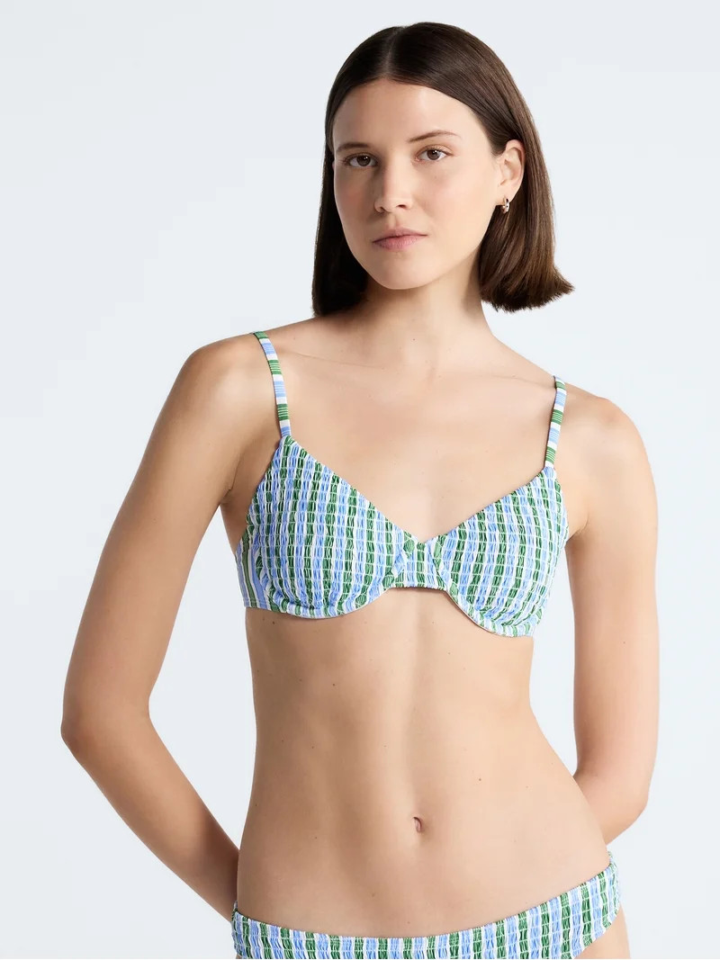 Free Assembly Women's Smocked Demi Underwire Bikini Top, Sizes XS-XL | Walmart (US)
