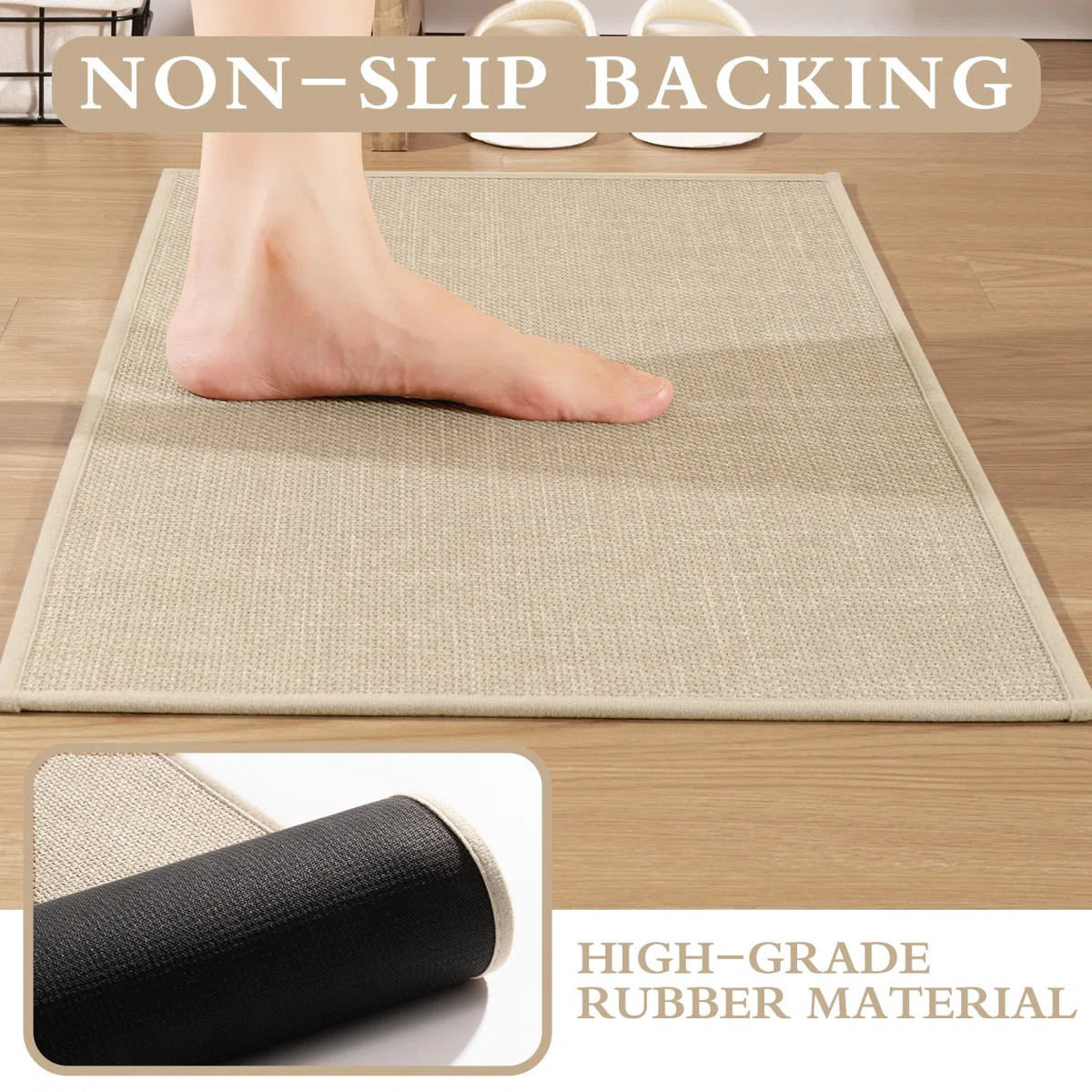 2 Piece Linen-Look Bath Rug Set with Non-Slip Backing | Wayfair North America