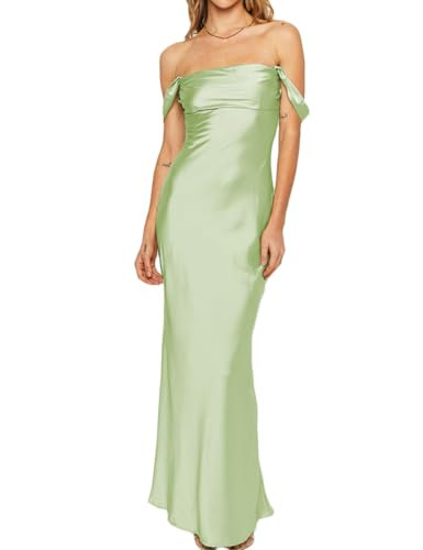 Realtix Elegant Satin Off The Shoulder Ruched Backless Maxi Dress for Women Strapless Tube Sleeve... | Amazon (US)