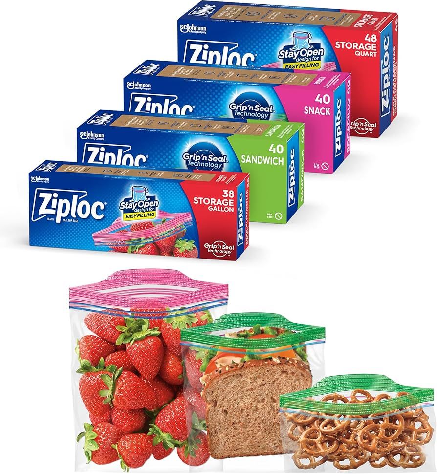 Ziploc Food Storage and Sandwich Bags Variety Pack, New Stay Open Design with Stand-Up Bottom, Ea... | Amazon (US)