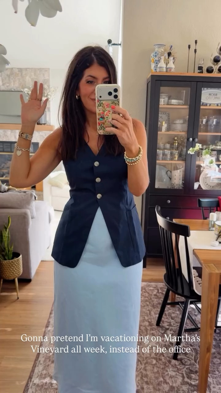 Gonna pretend I’m vacationing on Martha’s Vineyard all week, instead of the office

Work outfit of the day
Medium vest
Medium  tall skirt (added similar)

#LTKMidsize #LTKWorkwear #LTKTall