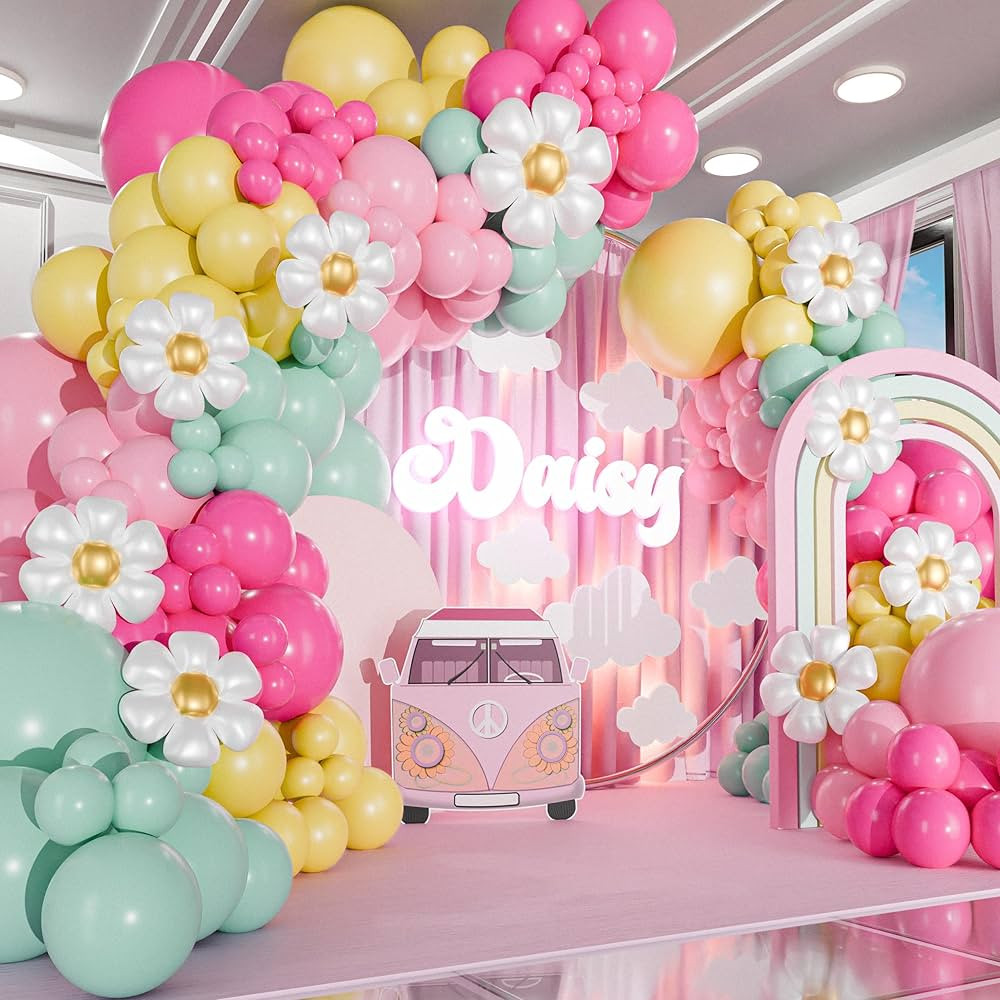 ALL-IN-1 Daisy Balloons Garland Kit & Arch with BONUS Daisies – Small and Large Pastel Pink Gre... | Amazon (US)