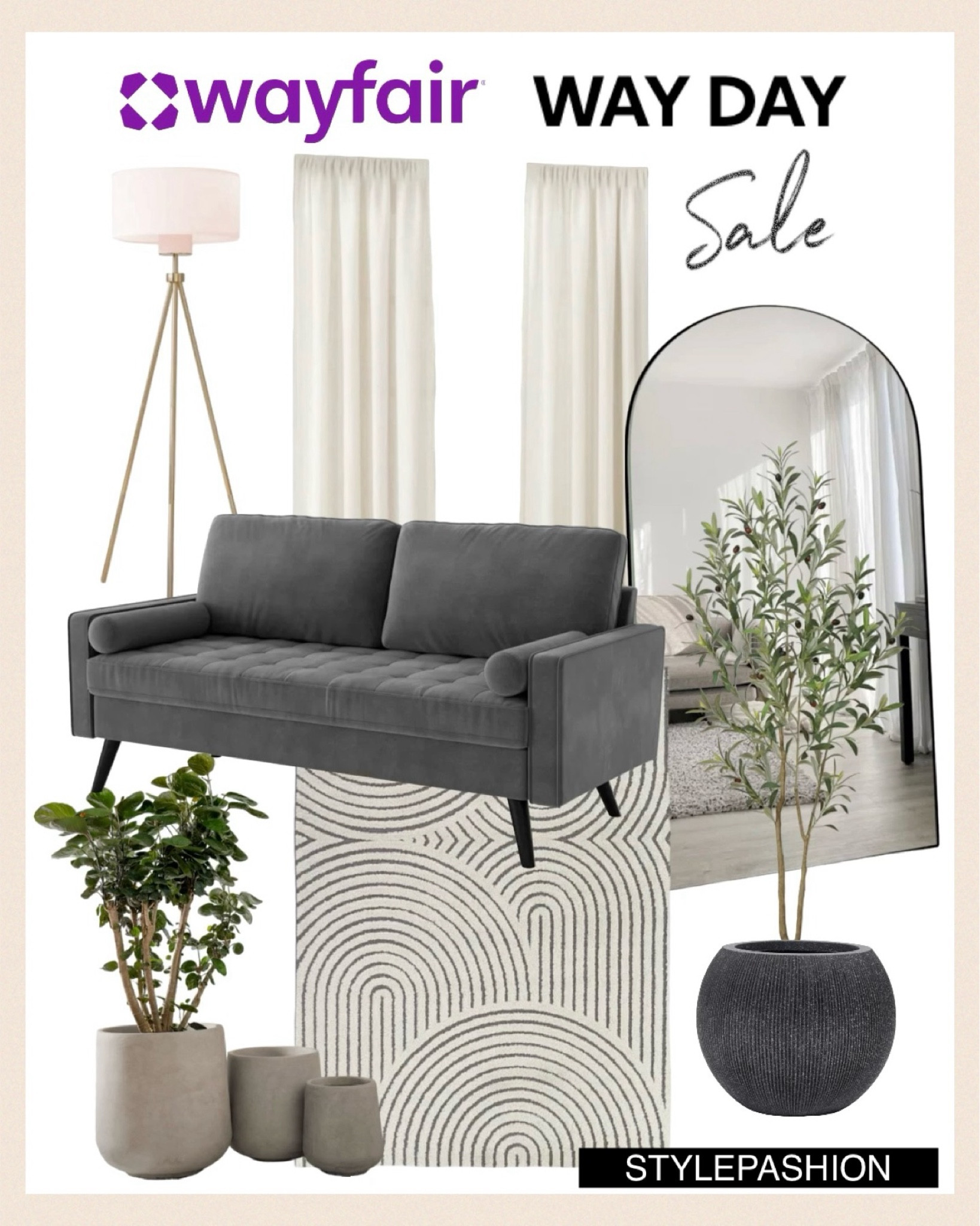 Wayfair WAY DAY sale finds, curtains, oversized mirror, couch, faux plants, ivory curtains, planters 

#LTKhome #LTKSeasonal #LTKsalealert