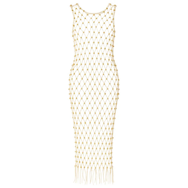 Cream Hand-Woven Crochet Dress with Gold Beads | DOORS NYC