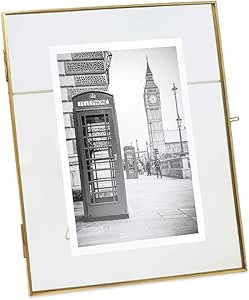 Isaac Jacobs 8x10, Antique Gold, Vintage Style Brass and Glass, Metal Floating Picture Frame (Ver... | Amazon (US)