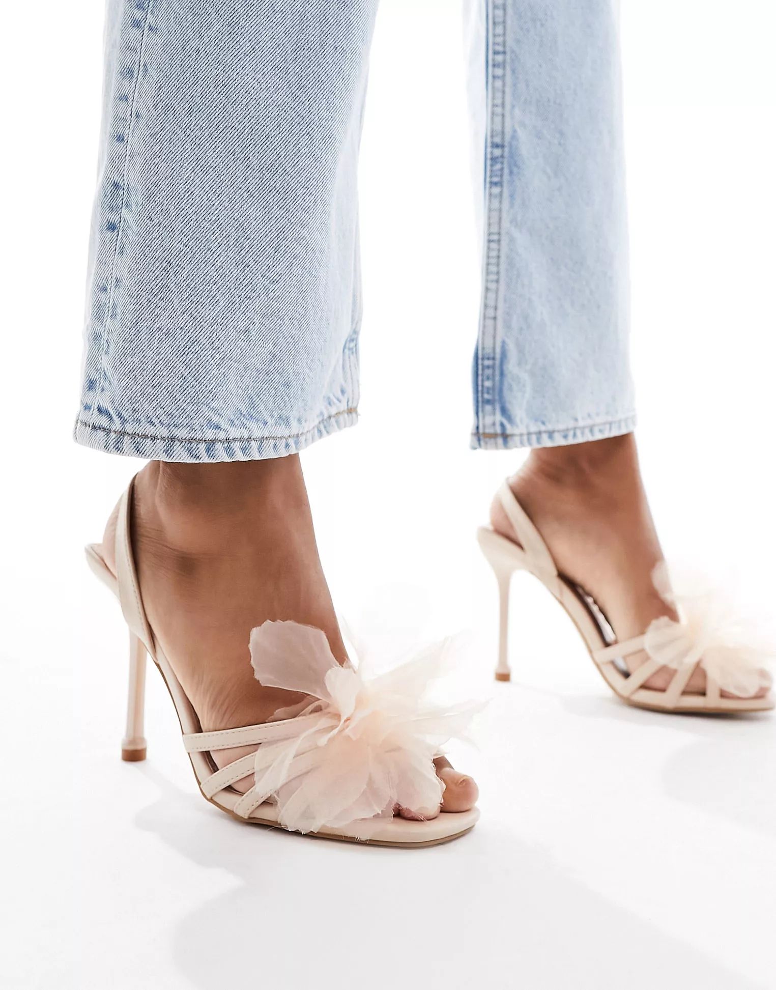 Simmi London Brixley heeled sandal with flower corsage in blush | ASOS (Global)