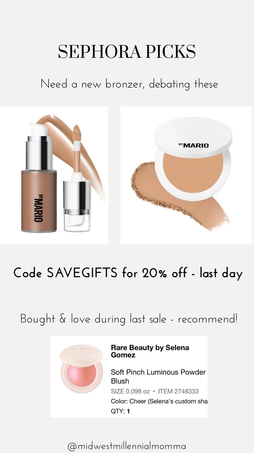 Last day to use code SAVEGIFTS for 20% off or 30% off for Sephora Collectionn

#LTKHoliday #LTKselfcare #LTKBeauty