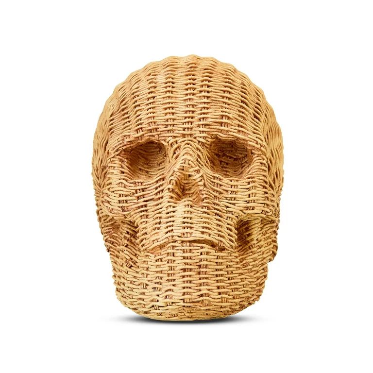 Halloween Brown Faux Rattan Resin Skull Tabletop Decor, 5.5 in, by Way To Celebrate - Walmart.com | Walmart (US)