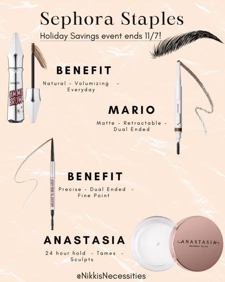 Eyebrows 
Sephora sale 
Holiday savings event 
Sephora insider 
Benefit 
Makeup by mario 
Anastasia brow freeze 
Brow pencil 
Dual ended brow pencils 

#LTKHoliday #LTKbeauty #LTKCyberweek