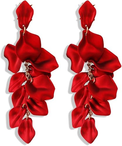 Long Acrylic Rose Petal Earrings Dangle Exaggerated Flower Drop Earrings Statement Floral Tassel ... | Amazon (US)