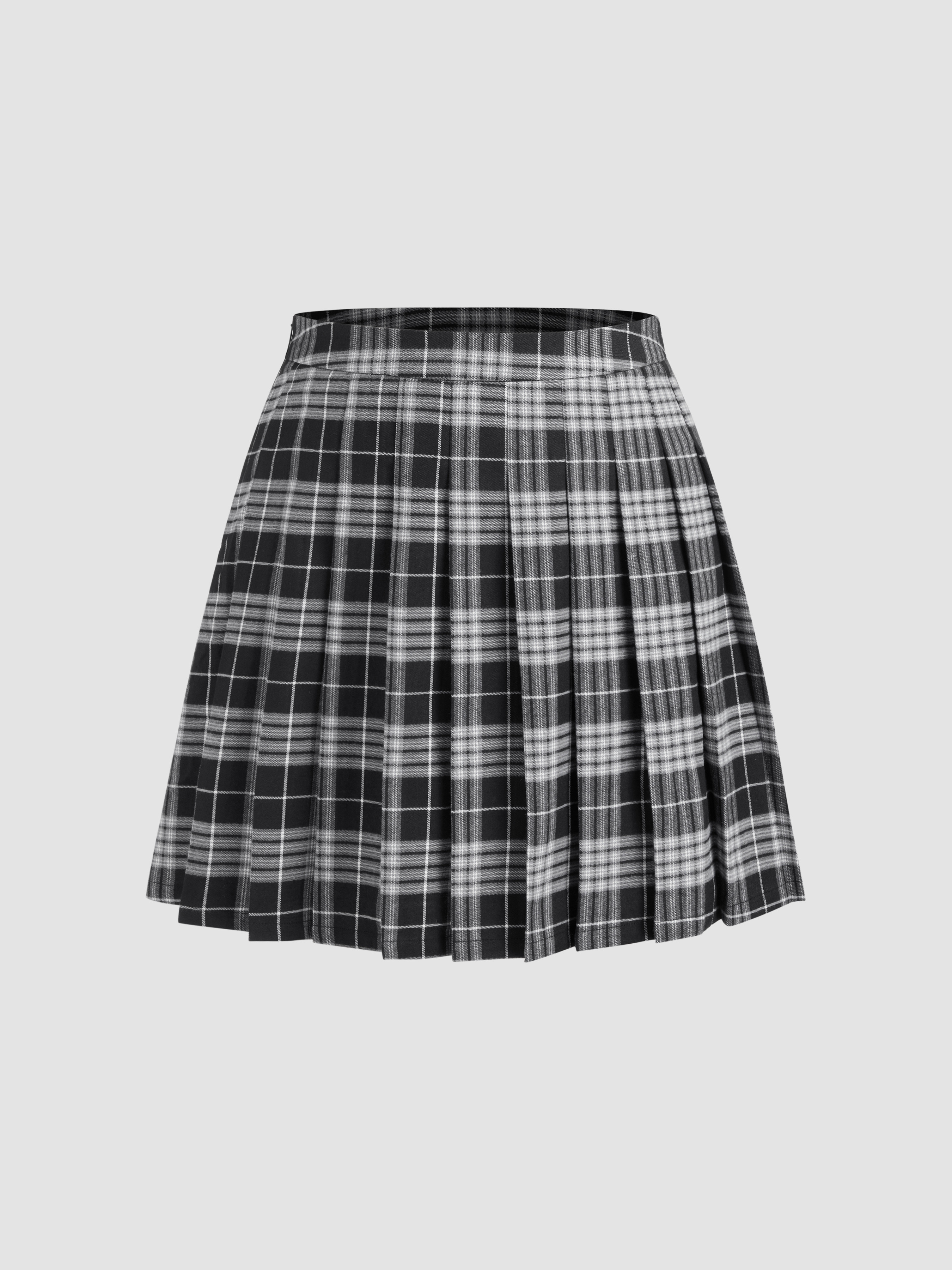 Woven Mid Rise Tartan Pleated Mini Skirt Curve & Plus For School | Cider