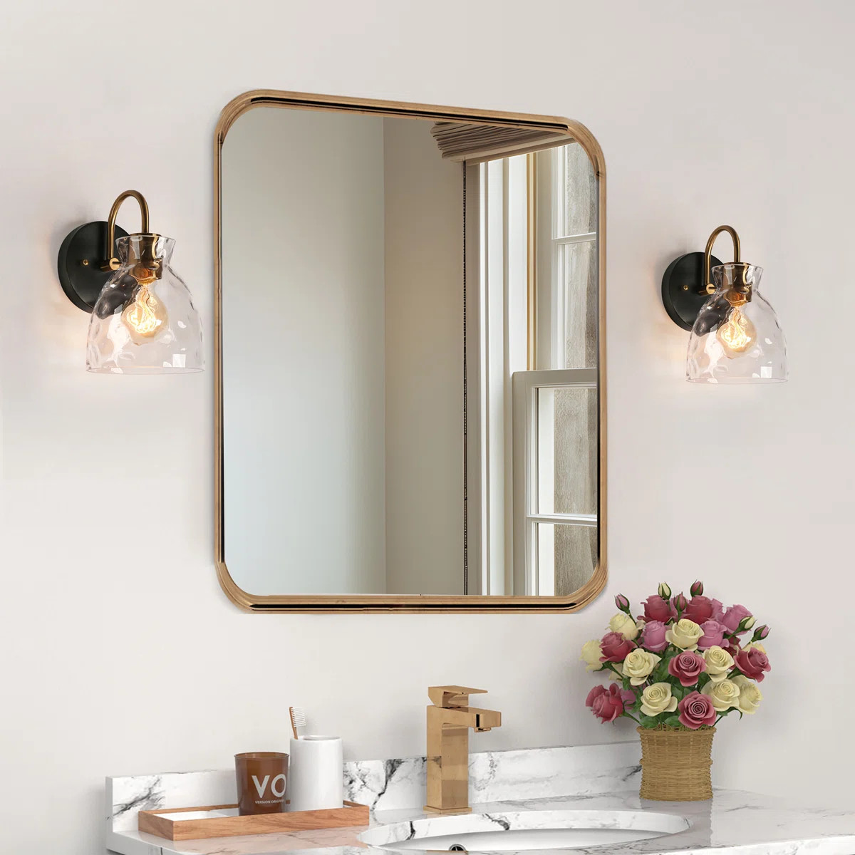 Iron Armed Sconce Dimmable with Glass Shade  Hardwired Bathroom Vanity Light | Wayfair North America