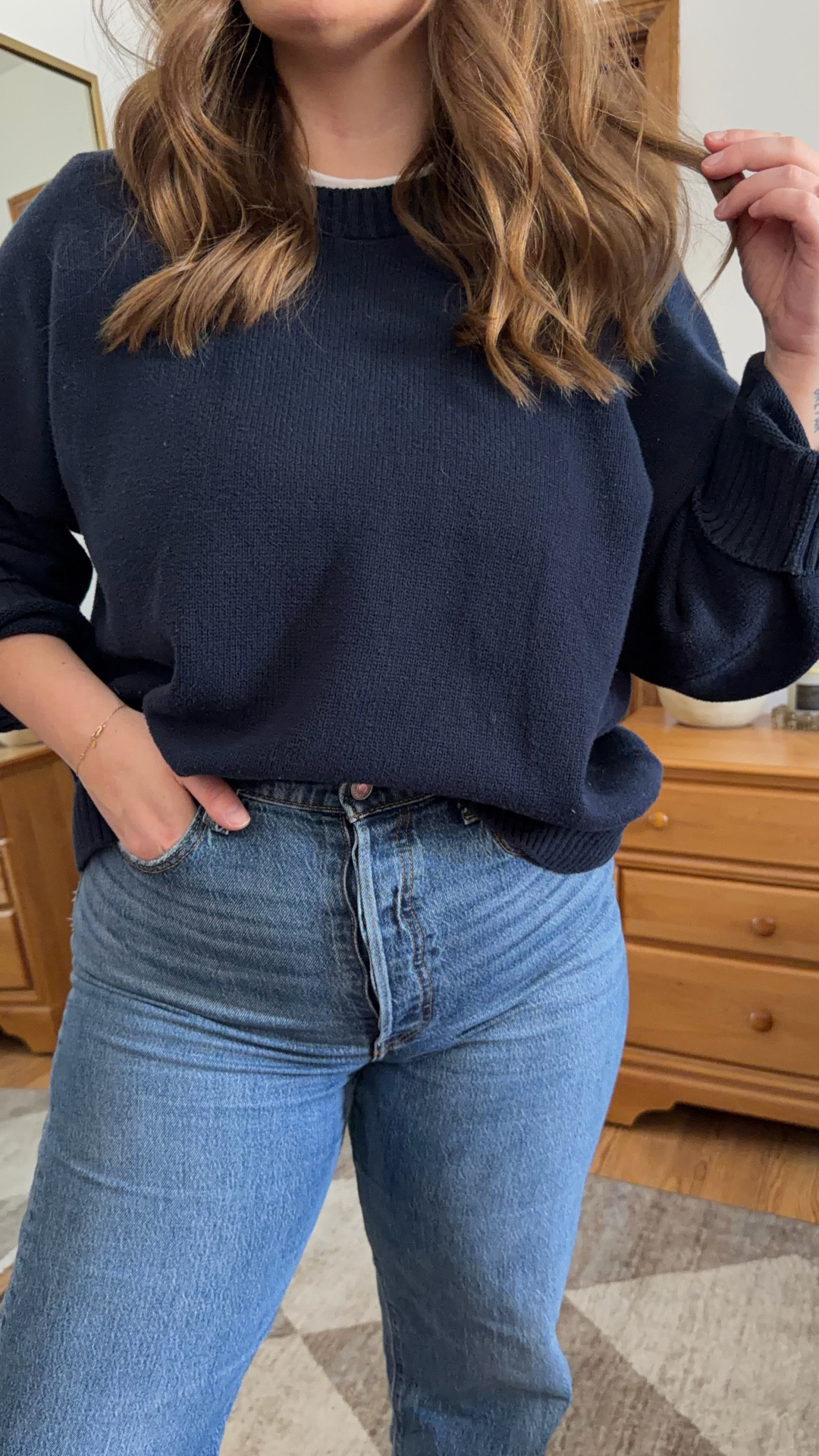 a casual work from home outfit 🤍 this cotton sweater has been a workhorse in my closet this winter! under $50 & comes in a few colors. i sized up to a large for an slightly oversized fit. wearing size 30 jeans!

#LTKSeasonal #LTKootd #LTKgrwm