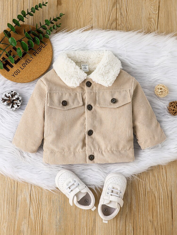 Baby Jacke mit Klappe Detail, Thermal Futter, Kord | SHEIN