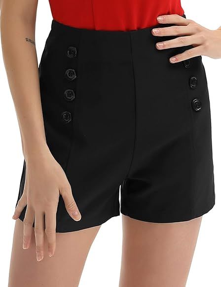 Belle Poque Women High Waist Stretch Shorts Vintage Button Sailor Shorts BP849 | Amazon (US)