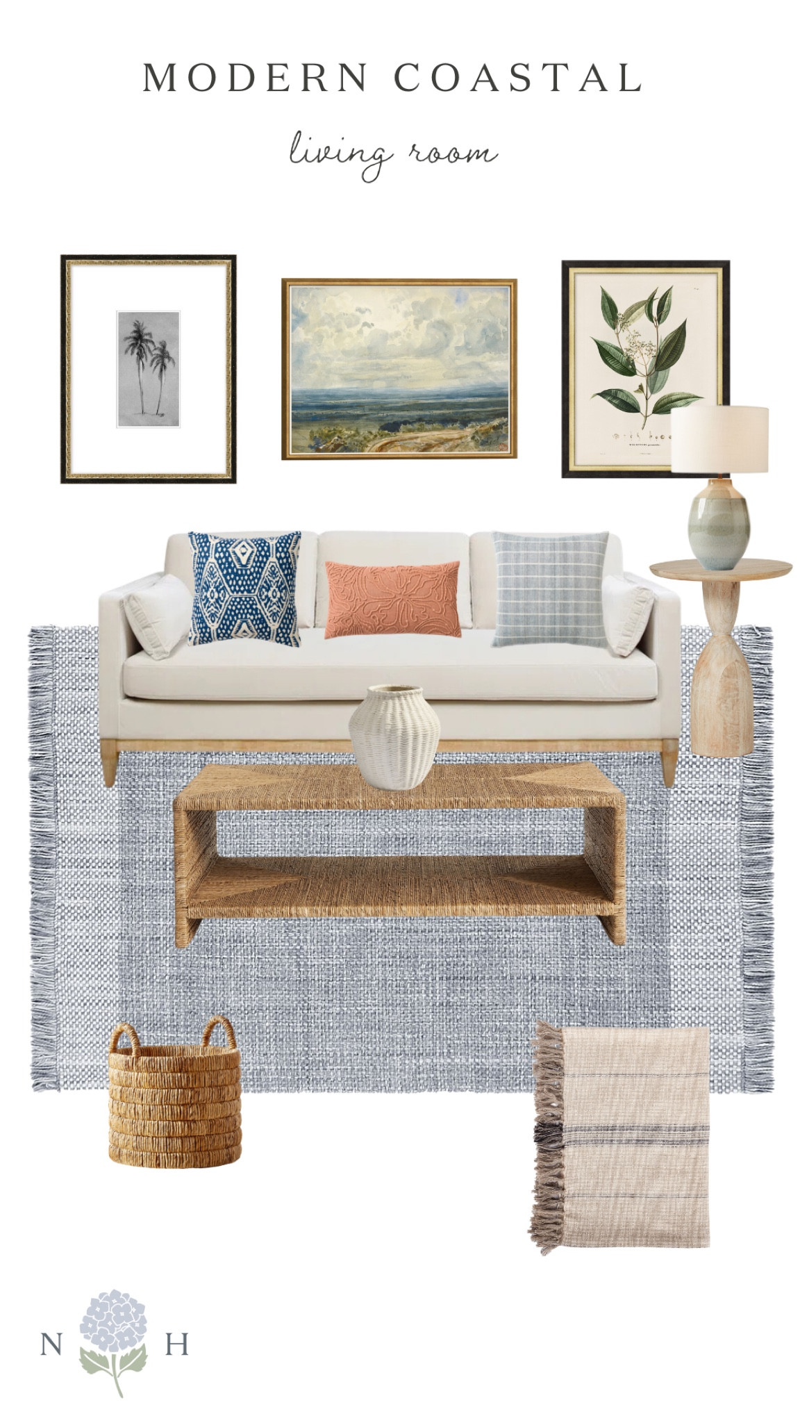 Modern coastal farmhouse, coastal home decor, pottery barn, west elm, birch lane, coastal throw pillows, jute rugs, botanical prints, wall art

#LTKHome