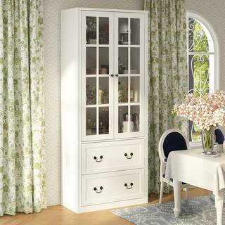 White Wooden 31.5 in. W Buffet Pantry Cabinet Kitchen Cabinet with Adjustable Shelves and Tempere... | The Home Depot