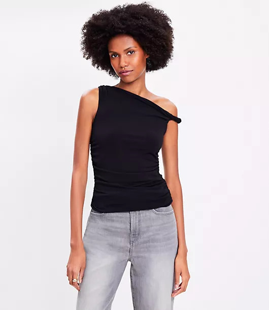 Loft Twist Shirred One Shoulder Top | LOFT