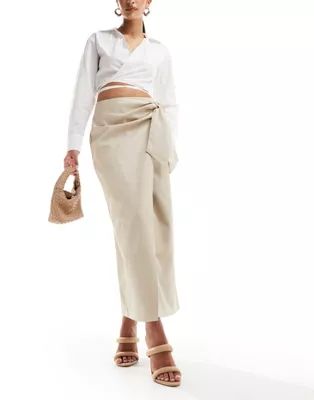 ASOS DESIGN faux leather wrap midi skirt in ecru | ASOS (Global)