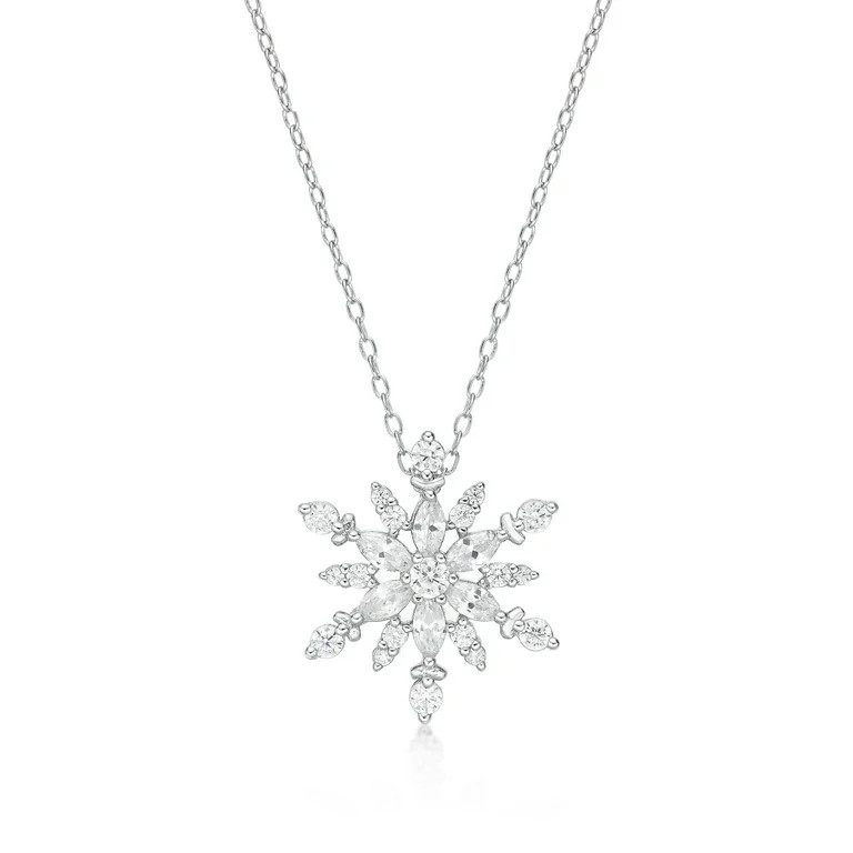 Sterling Silver Cubic Zirconia Snowflake Pendant Necklace - 18" Adjustable Chain | Walmart (US)