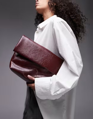 Topshop Georgia folded clutch grab bag in burgundy | ASOS | ASOS (Global)