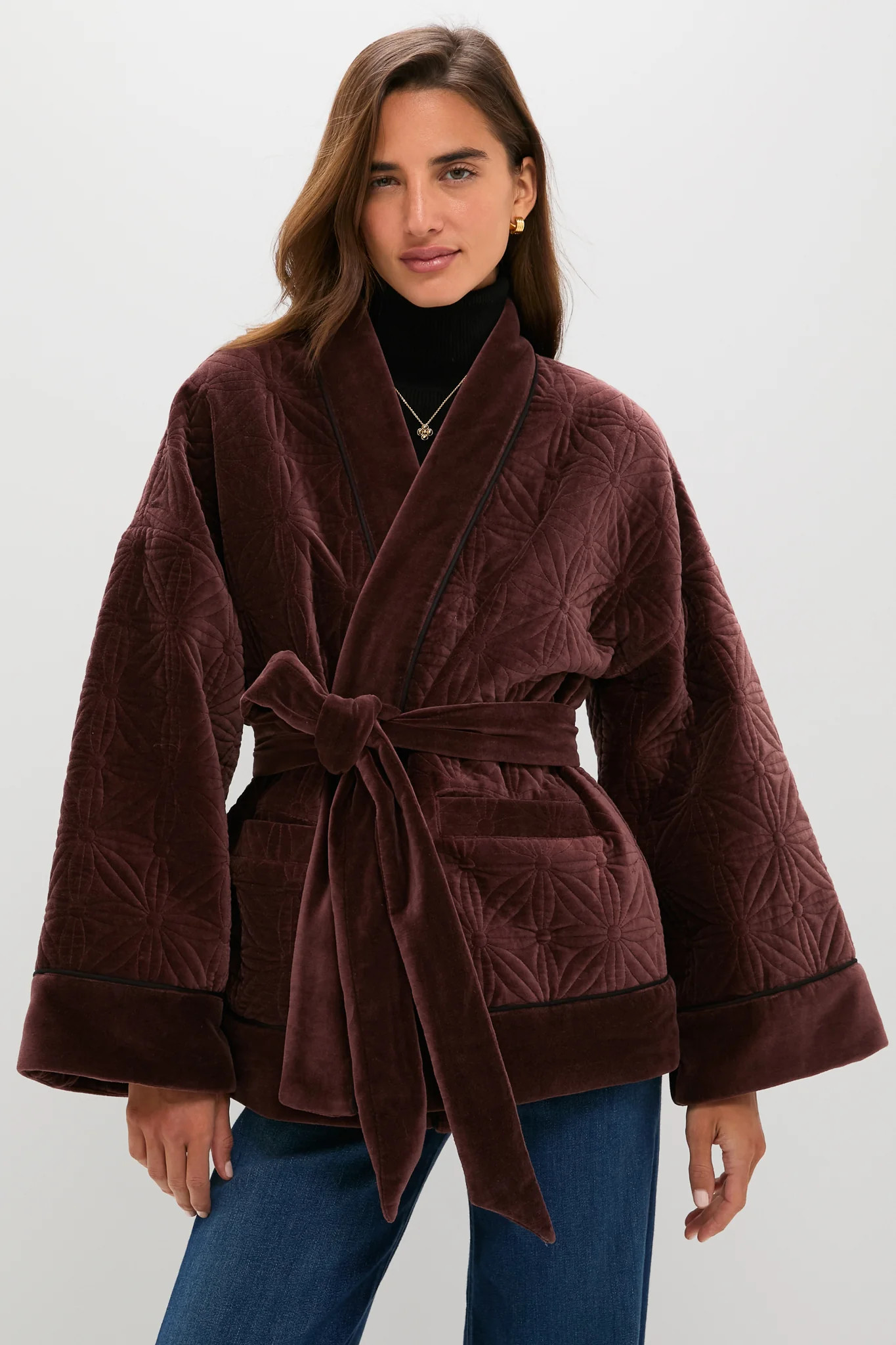 Chocolate Quilted Velvet Simone Wrap Jacket | Tuckernuck (US)