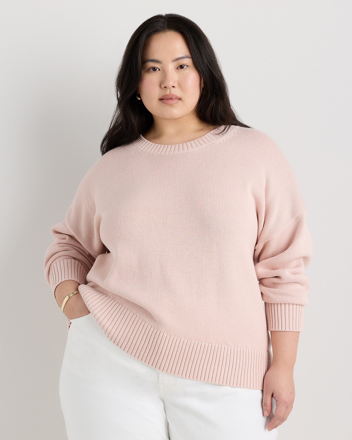 Quince | Women's Boyfriend Crew Sweater in Ivory, Size 1X, Organic Cotton | Quince