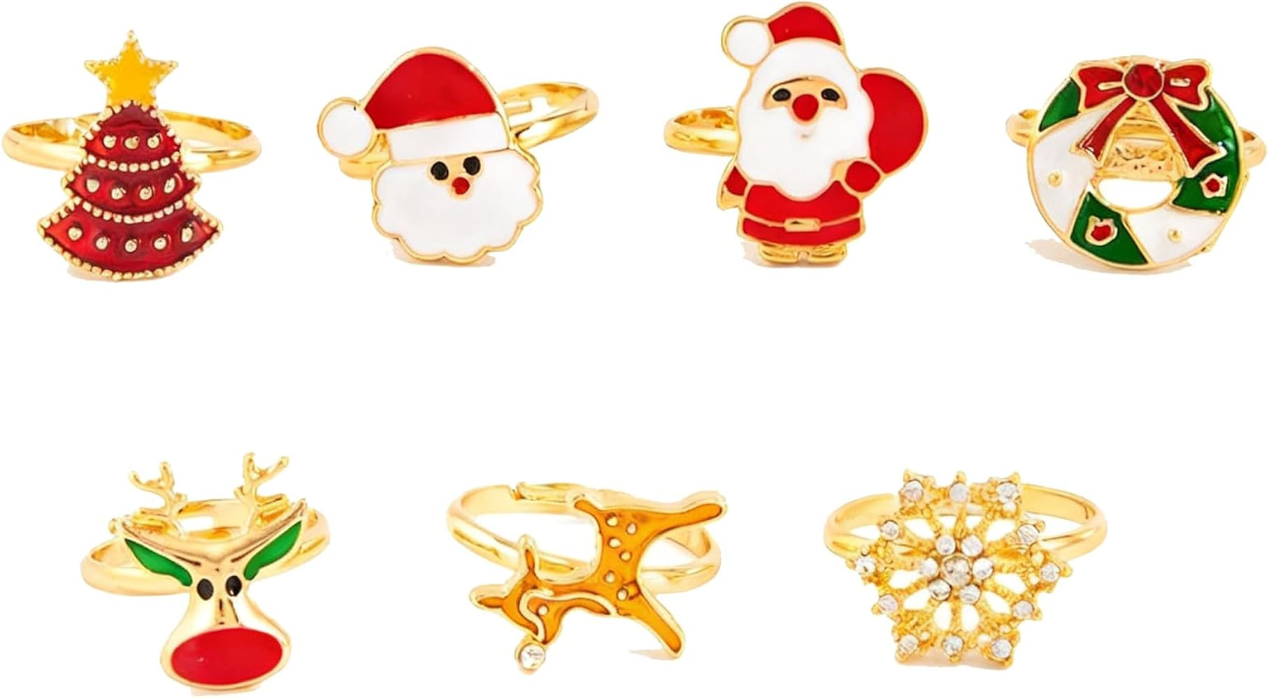 Christmas Rings Set for Women Christmas Tree Santa Claus Elk Snowflake Rings Set Statement Finger... | Amazon (US)