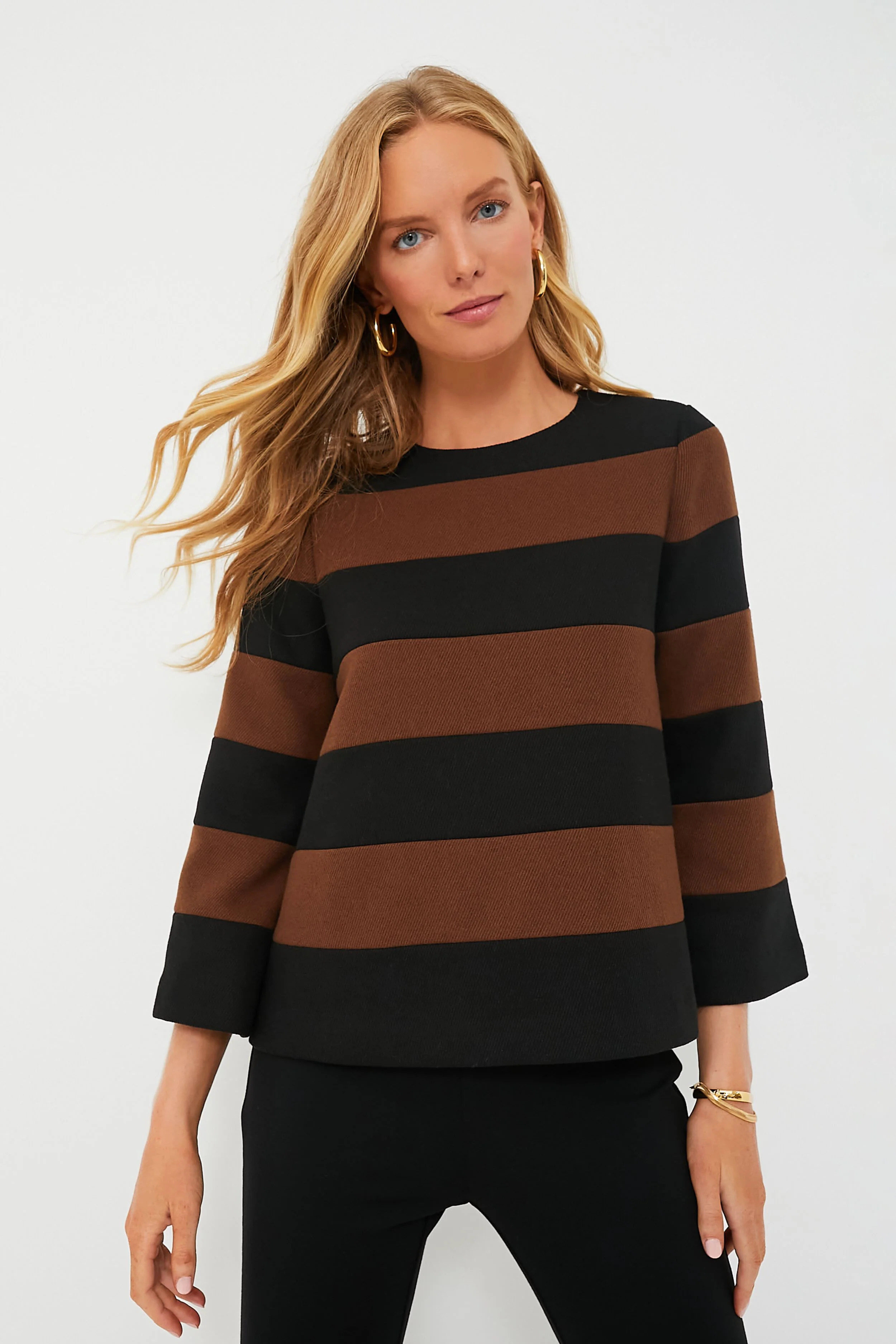 Black and Brown Striped Mia Blouse | Tuckernuck (US)