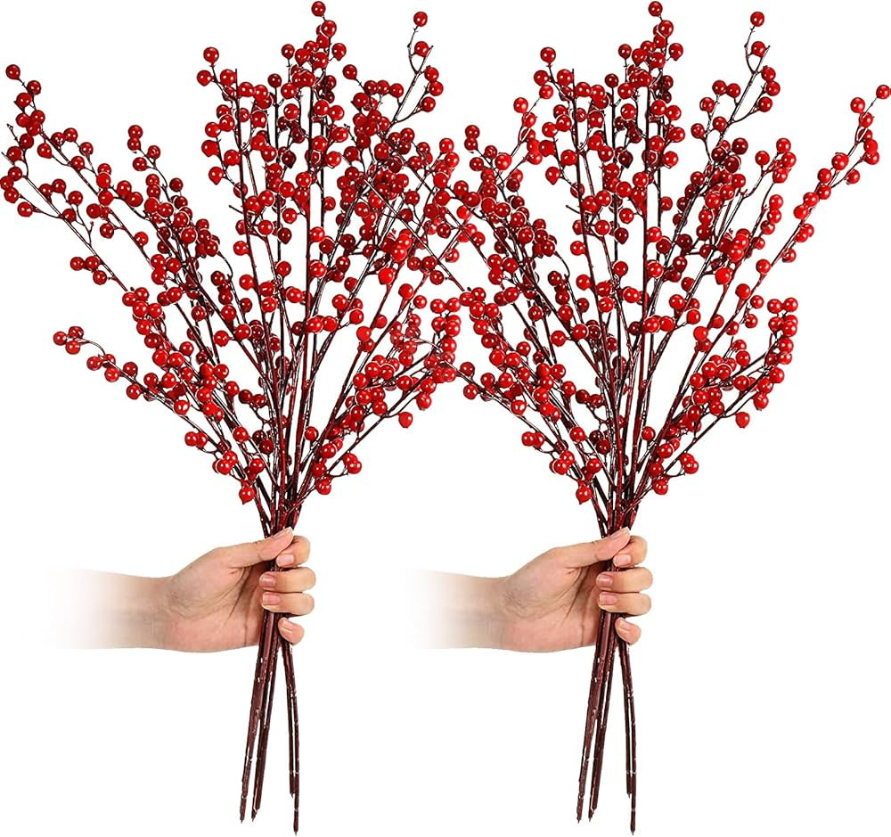 WILLBOND Artificial Red Berry Stems 21.6 Inch Christmas Red Berries Holly Berry Branches for Chri... | Amazon (US)