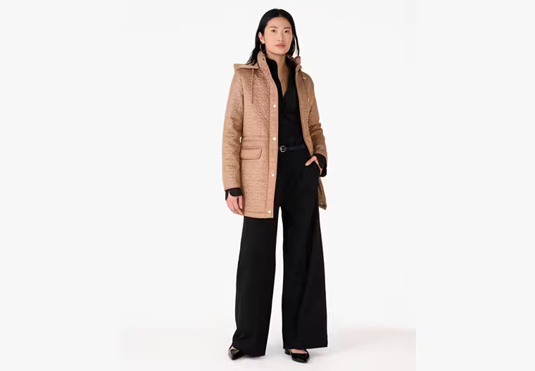 Kate Spade Quilted Spade Coat, Latte - XS | Kate Spade Outlet