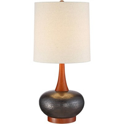 360 Lighting Andi Modern Mid Century Table Lamp 24 1/2" High Hammered Brown Ceramic Red Oak Wood Off White Shade for Bedroom Living Room Bedside Desk | Target