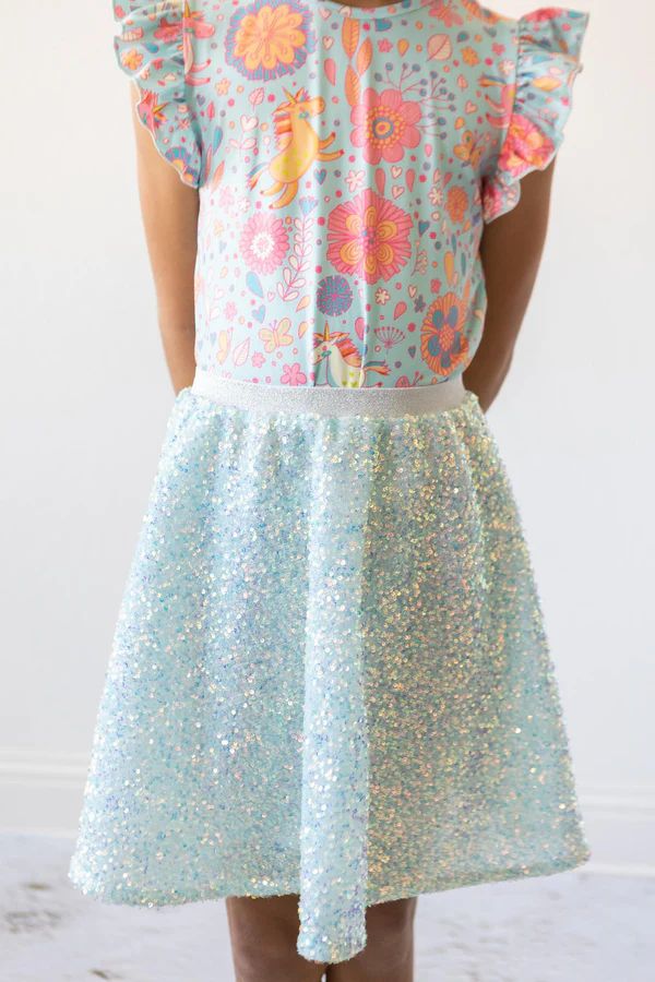 Aqua Sequin Twirl Skirt | Mila and Rose