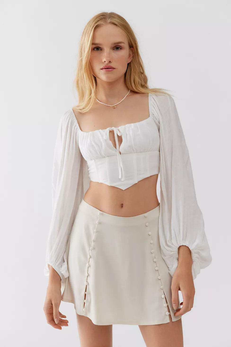UO Isla Satin Button Mini Skirt | Urban Outfitters (US and RoW)