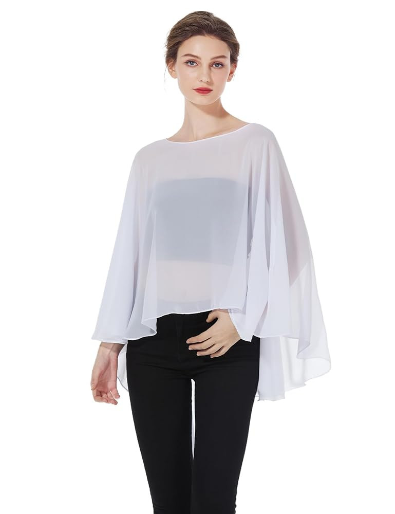 Women Poncho Cape High Low Chiffon Shawls Wraps Scarves Capelets for Evening Dress Bridal Wedding... | Amazon (US)