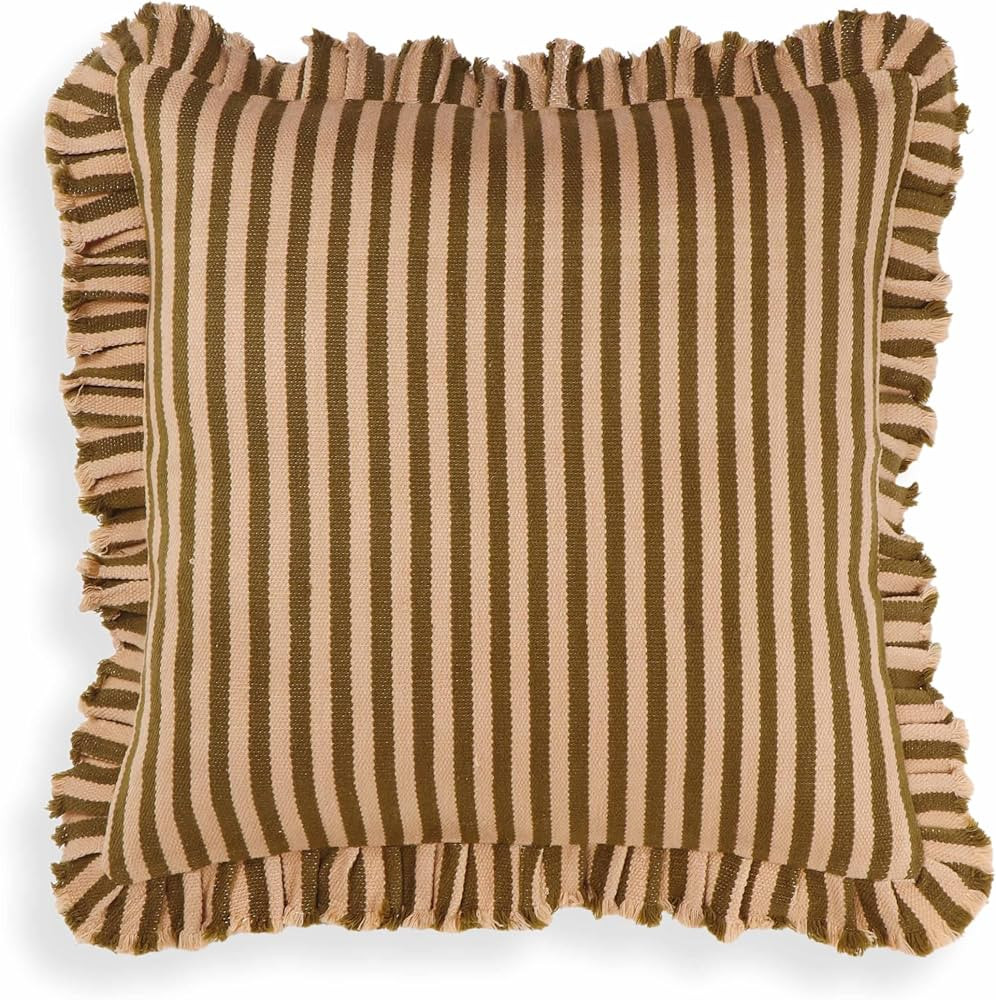Tov Furniture Alessia Taupe Striped Ruffle 20" Square Accent Pillow | Amazon (US)