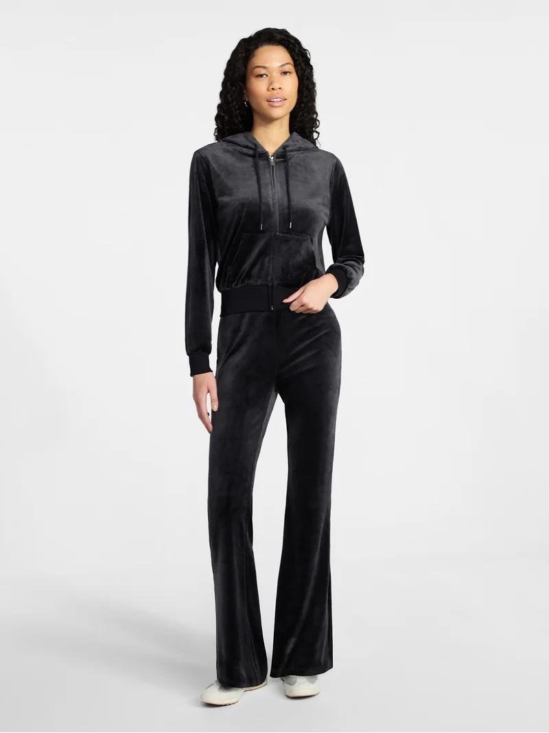No Boundaries Velour Hoodie and Flare Pants Set, 2-Piece, Women’s | Walmart (US)