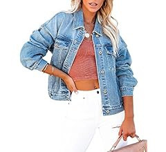 SANMM Women's Button Down Jean Jacket Regular Fit Long Sleeve Stretch Denim Jackets Coat with Poc... | Amazon (US)