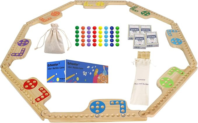 Marbles and Jokers Board Game Pegs and Jokers Real Solid Wood (Pine) Game Board Wooden for 2-8 Pl... | Amazon (US)
