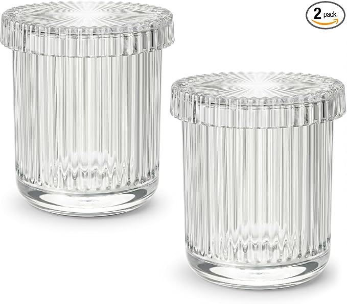 2 Pack Glass Qtip Holder Dispenser - Bathroom Organizers and Storage, Clear Apothecary Jars Set, ... | Amazon (US)
