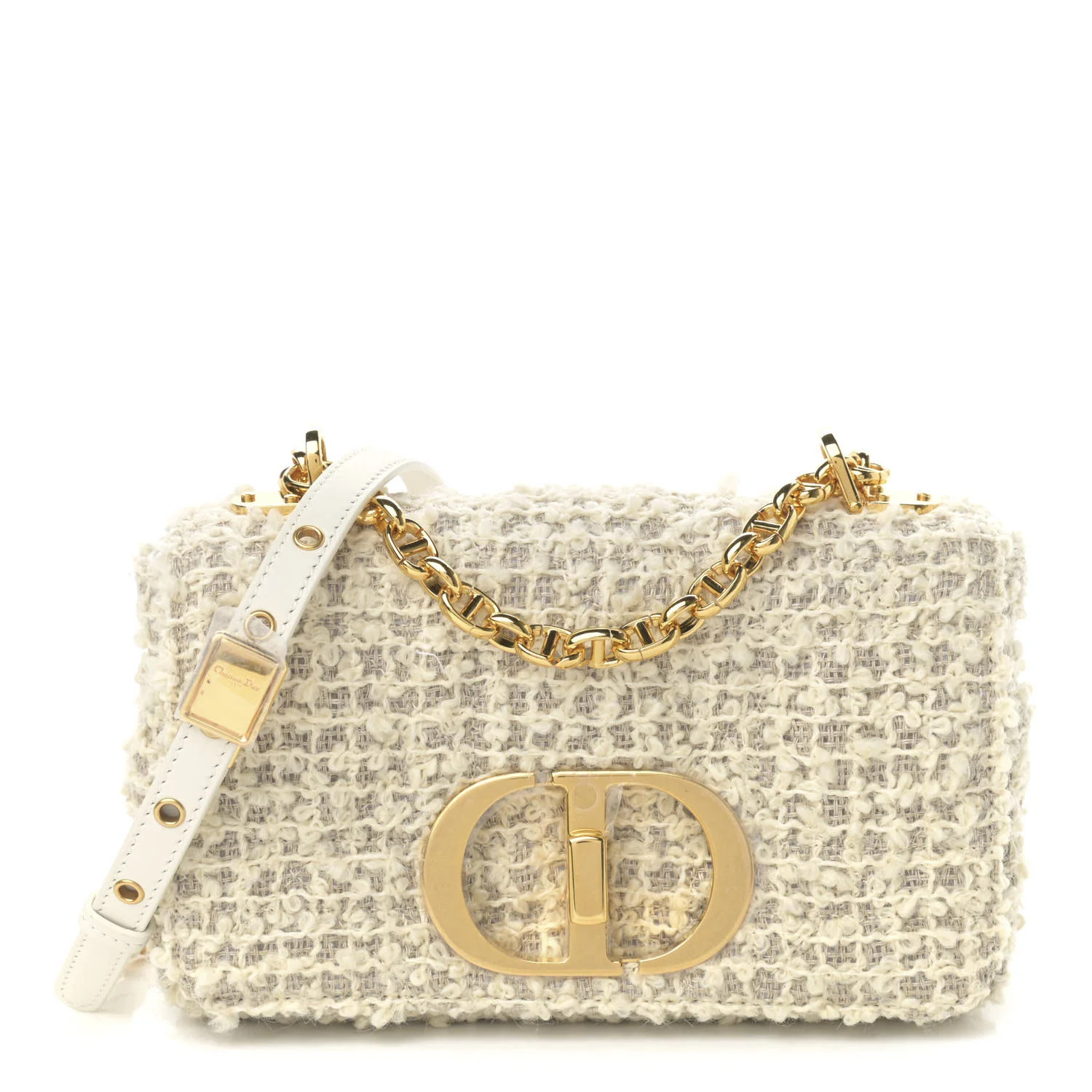 CHRISTIAN DIOR Tweed Cannage Small Caro Bag White | FASHIONPHILE (US)