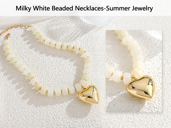 Puffy Gold Heart Necklaces For Women Chunky Beaded Necklace in Several Colorways Short Heart Chok... | Amazon (US)