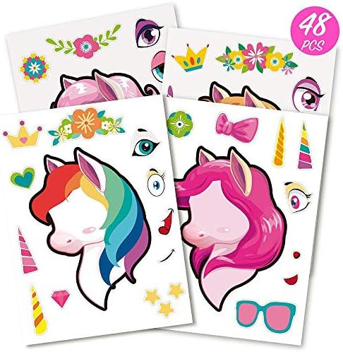 Mocoosy 48 PCS Make A Unicorn Stickers for Kids - Unicorn Party Favor Stickers, Make a face Stick... | Amazon (US)