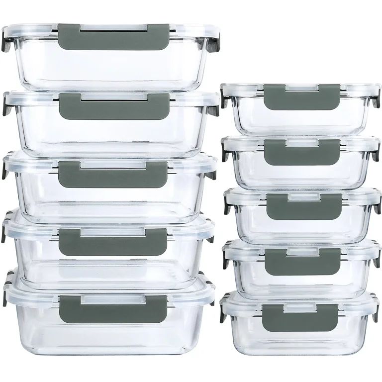 Glass Meal Prep Containers with Lids, 10-Pack Glass Food Storage Containers, BPA-Free Airtight Lu... | Walmart (US)