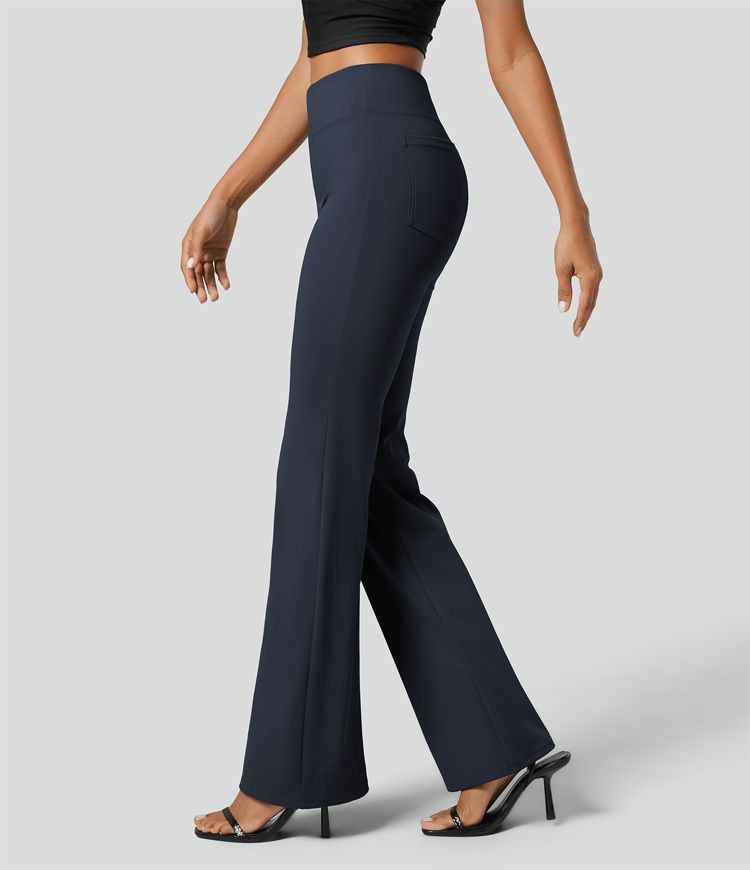 High Waisted Back Side Pocket Slight Flare Work Pants | HALARA